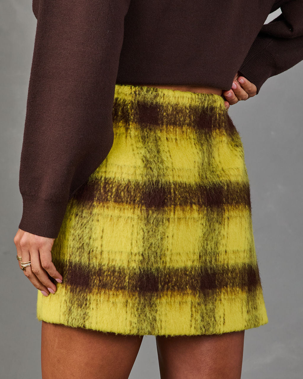 Miley Belted Brushed Plaid Mini Skirt