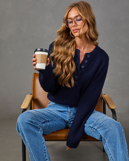 Gather Round Ribbed Knit Henley Sweater
