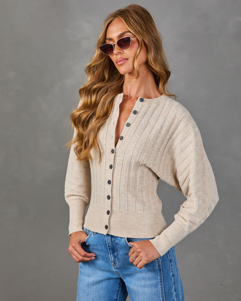 Home Together Ribbed Knit Button Down Cardigan