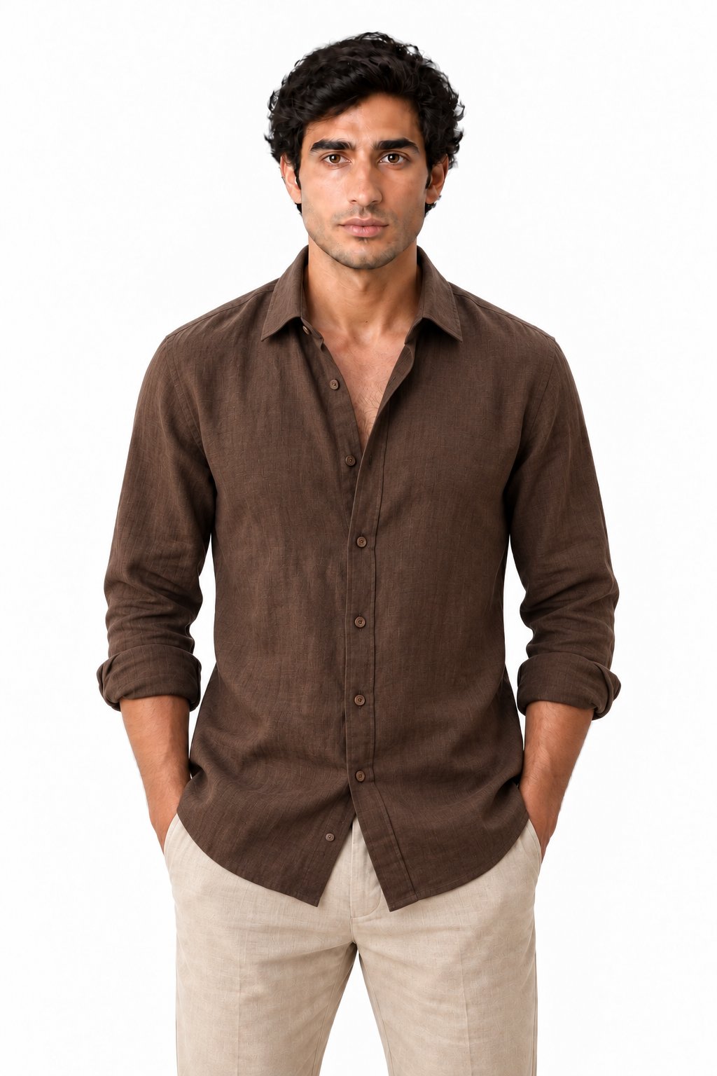 Men's Long Sleeve Linen Button-Up Shirt | Glitz & Fashion