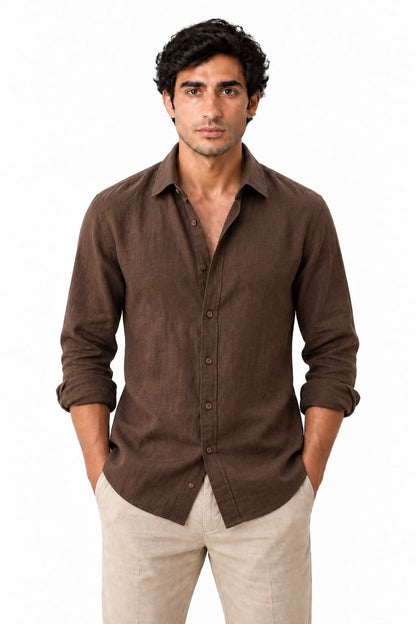 Men's Long Sleeve Linen Button-Up Shirt | Glitz & Fashion