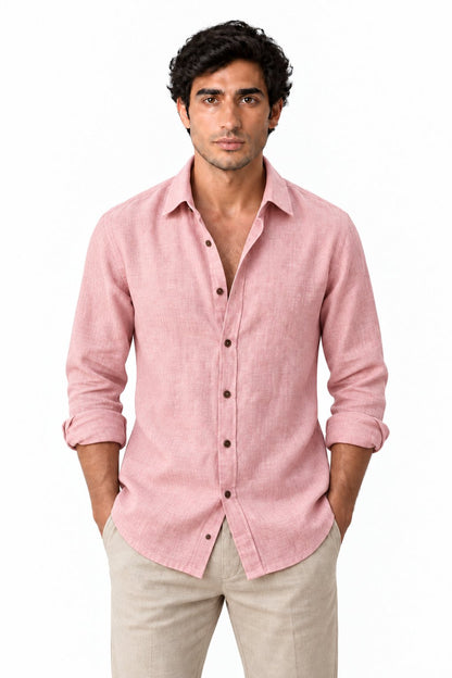 Men's Long Sleeve Linen Button-Up Shirt | Glitz & Fashion