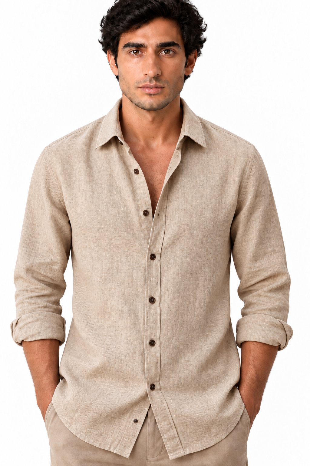 Men's Long Sleeve Linen Button-Up Shirt | Glitz & Fashion