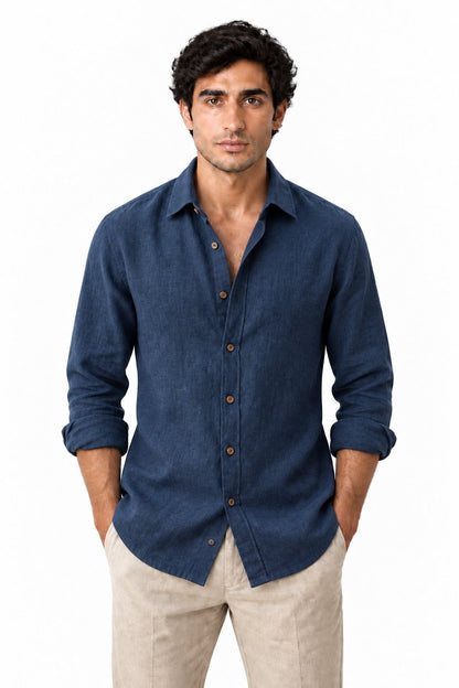 Men's Long Sleeve Linen Button-Up Shirt | Glitz & Fashion