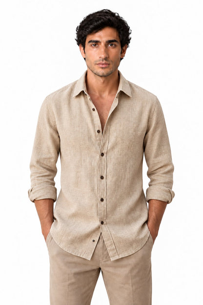 Men's Long Sleeve Linen Button-Up Shirt | Glitz & Fashion