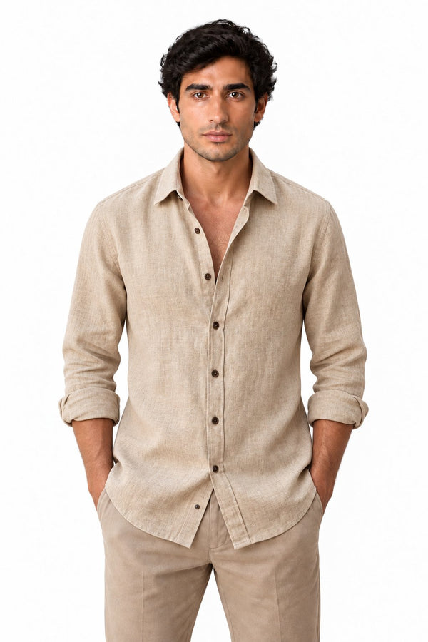 Men's Long Sleeve Linen Button-Up Shirt | Glitz & Fashion