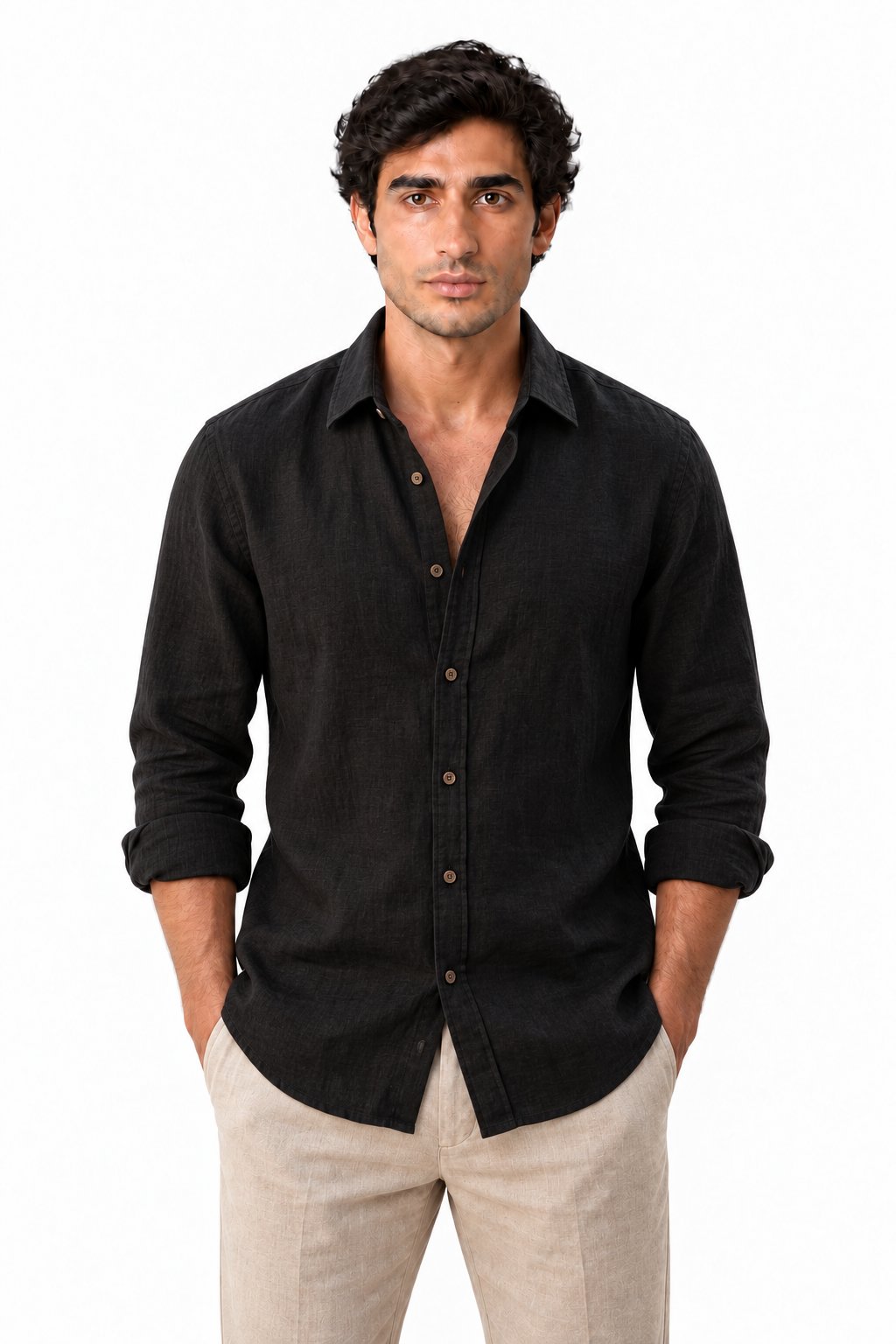 Men's Long Sleeve Linen Button-Up Shirt | Glitz & Fashion