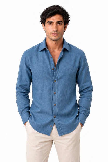 Men's Long Sleeve Linen Button-Up Shirt | Glitz & Fashion