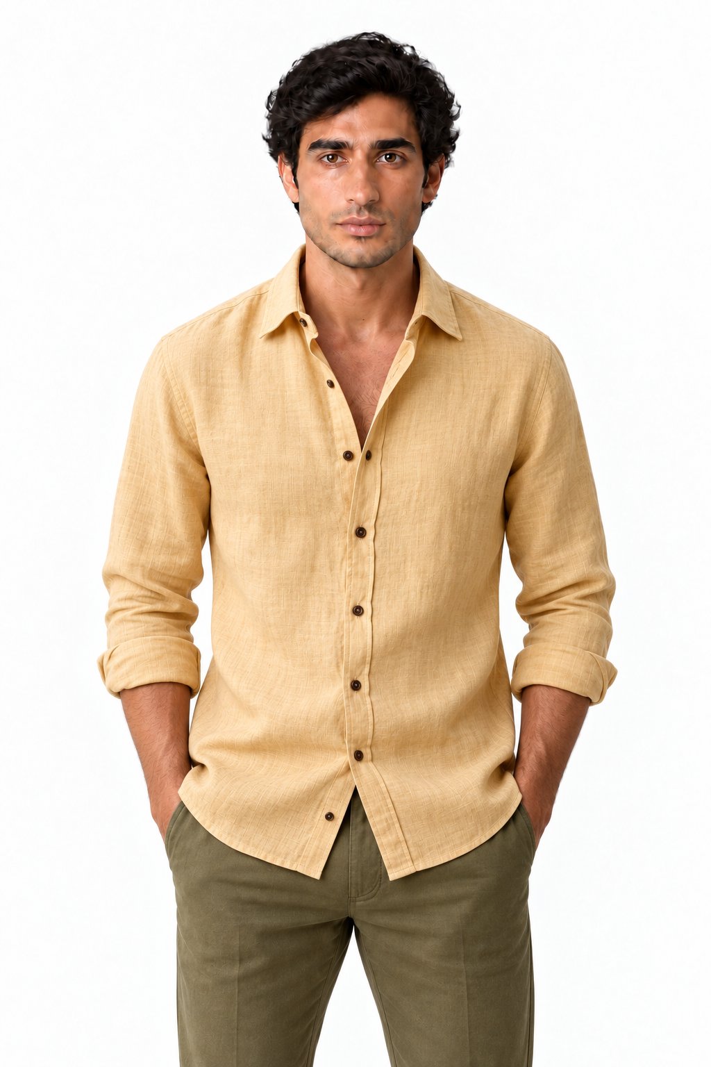 Men's Long Sleeve Linen Button-Up Shirt | Glitz & Fashion