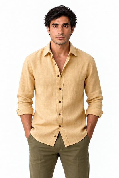 Men's Long Sleeve Linen Button-Up Shirt | Glitz & Fashion