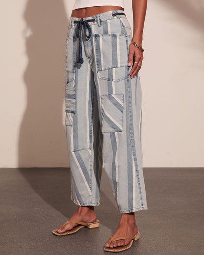 Grayson Color Block Mid Rise Straight Leg Jeans