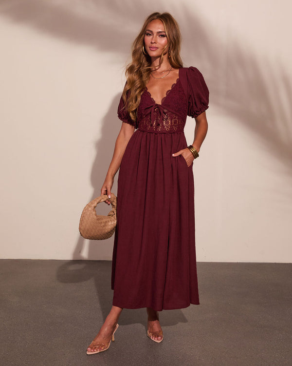 Shelby Linen Blend Lace Bodice Maxi Dress