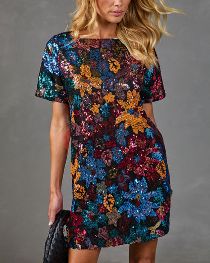Wild Clover Floral Sequin Mini Dress