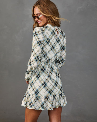 Afternoon Calling Plaid Waist Tie Mini Dress