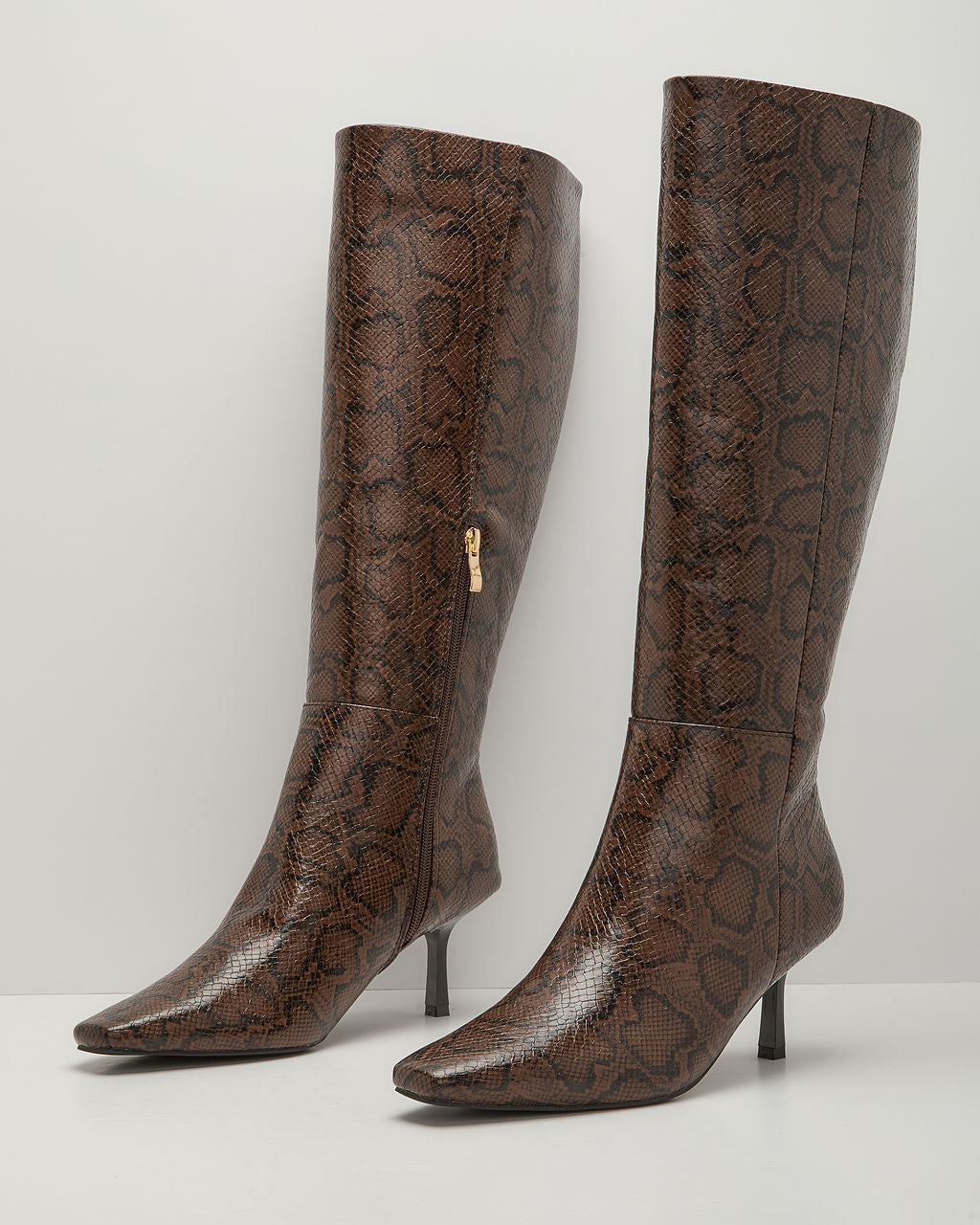 Matira Embossed Snake Print Vegan Leather Knee High Boots