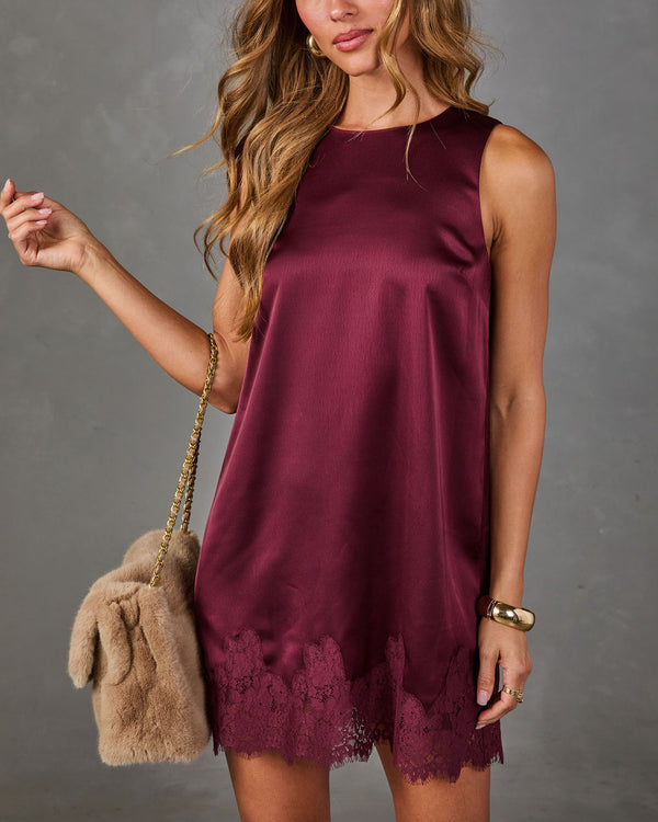 Cinema Date Satin Lace Trim Mini Dress