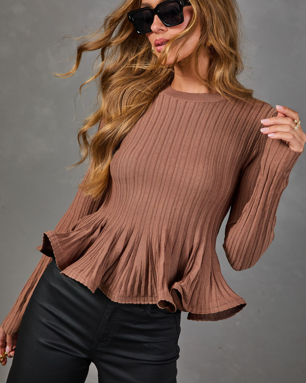Quiet Chic Ribbed Knit Peplum Sweater
