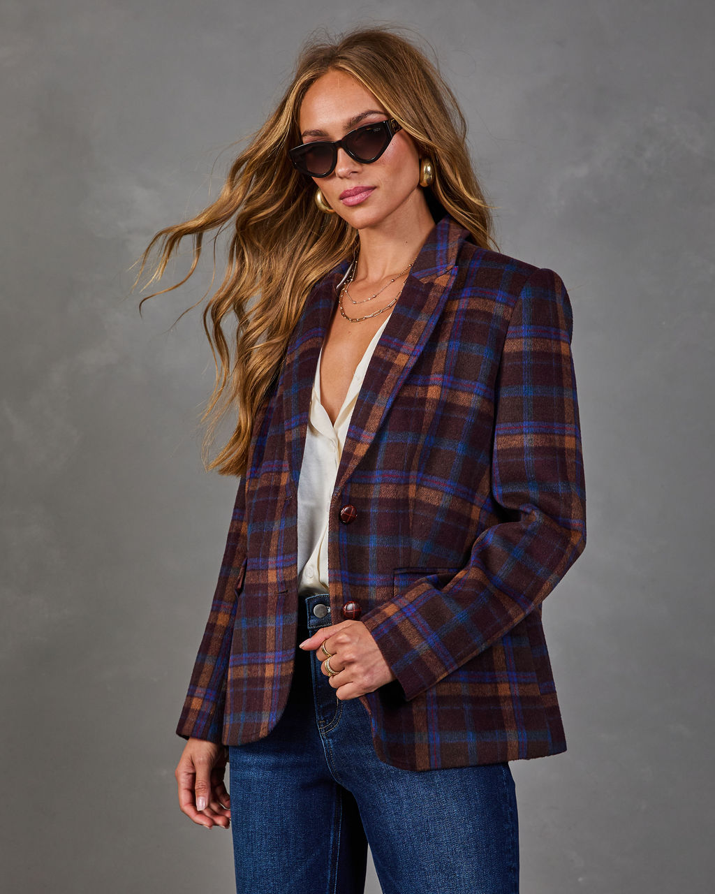 Honeyed Willow Plaid Blazer