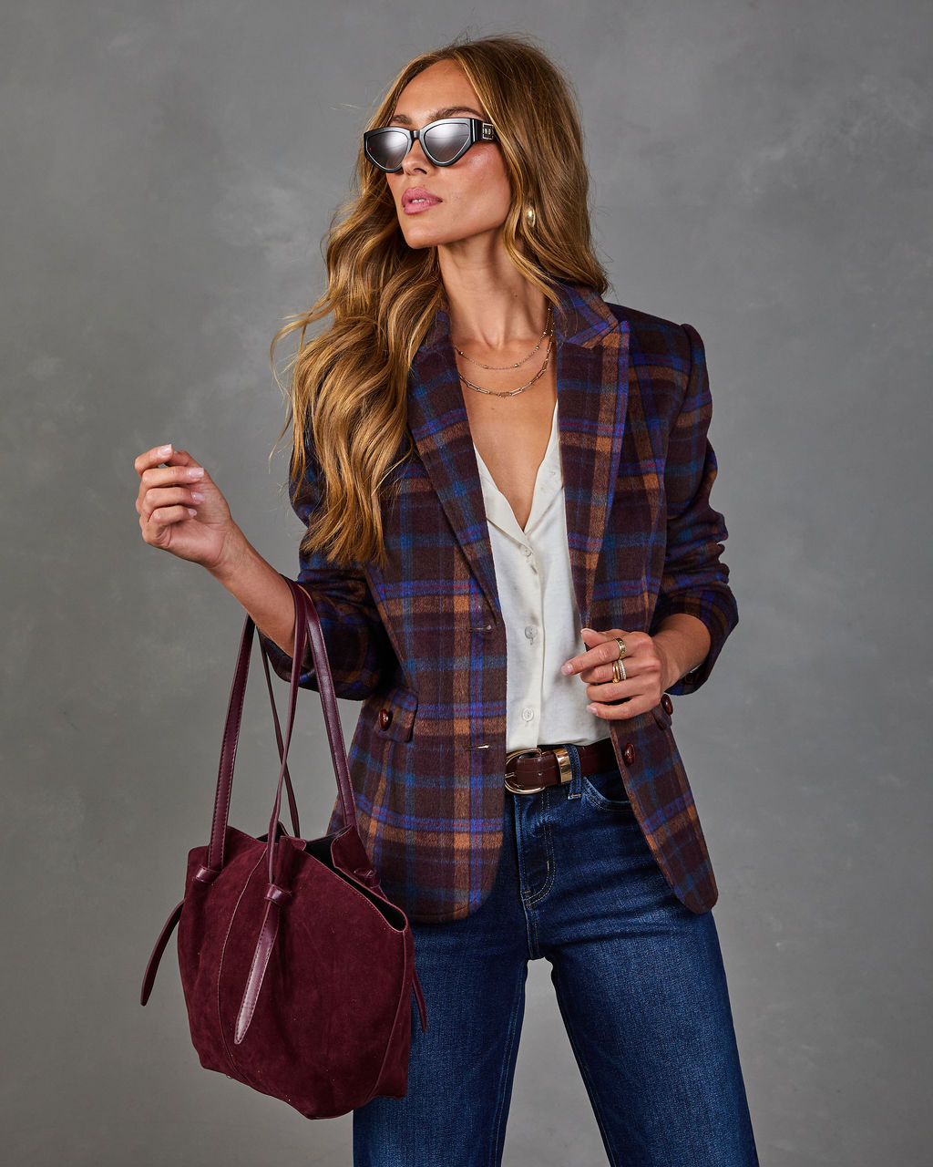 Honeyed Willow Plaid Blazer