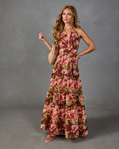 Bloom Reverie Floral Halter Neck Maxi Dress