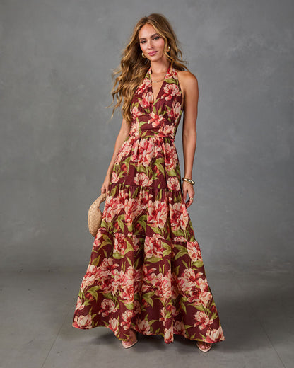 Bloom Reverie Floral Halter Neck Maxi Dress