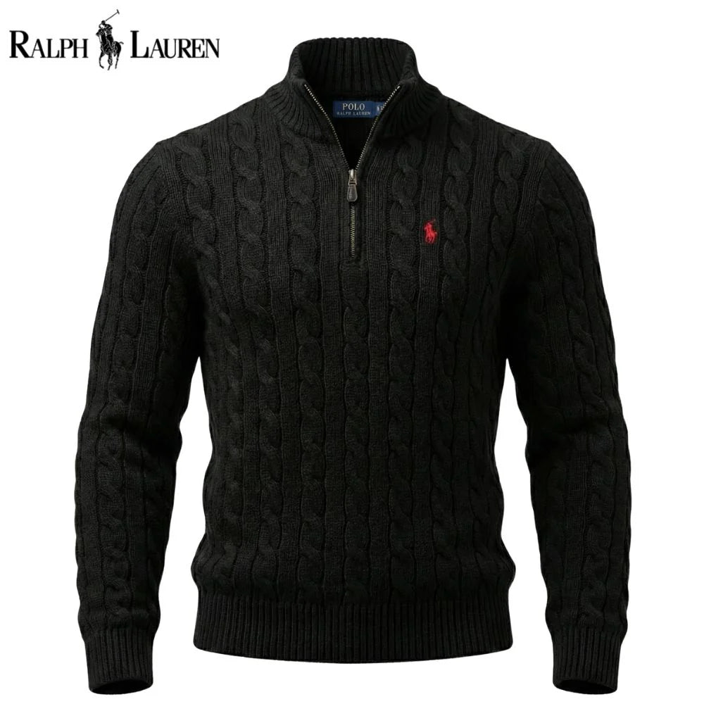 RL Chunky Cable-Knit Cotton Quarter-Zip Sweater