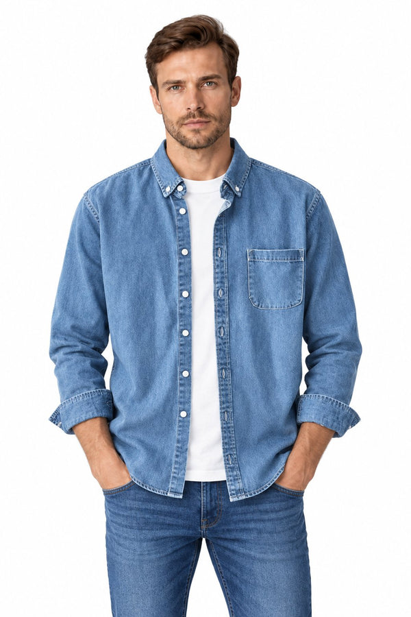 Men's Cotton Denim Button-Up Shirt | Glitz & Fashion
