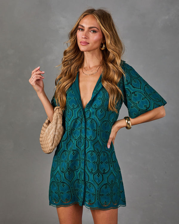 Sunday Stories Eyelet Pattern Mini Shirt Dress