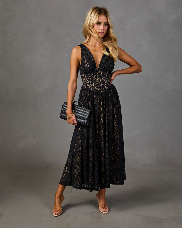 Late Date Flocked Lace Midi Dress