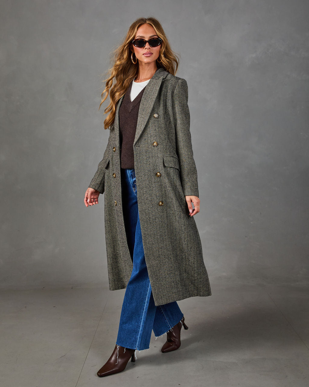 Vintage Glow Wool Herringbone Coat
