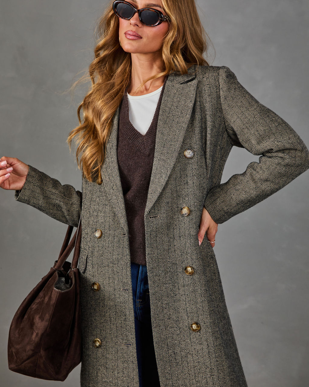Vintage Glow Wool Herringbone Coat