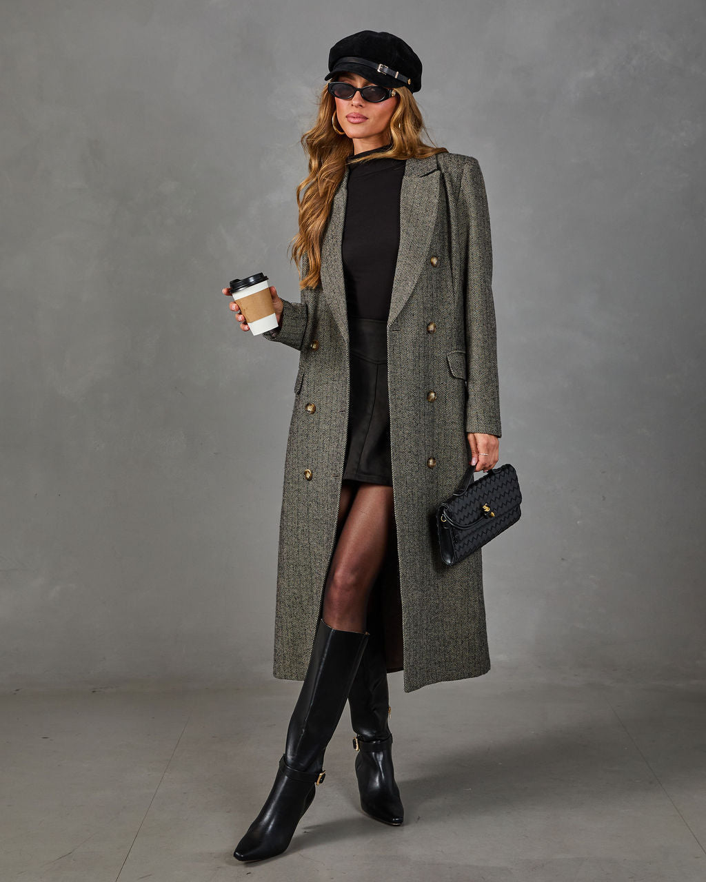 Vintage Glow Wool Herringbone Coat