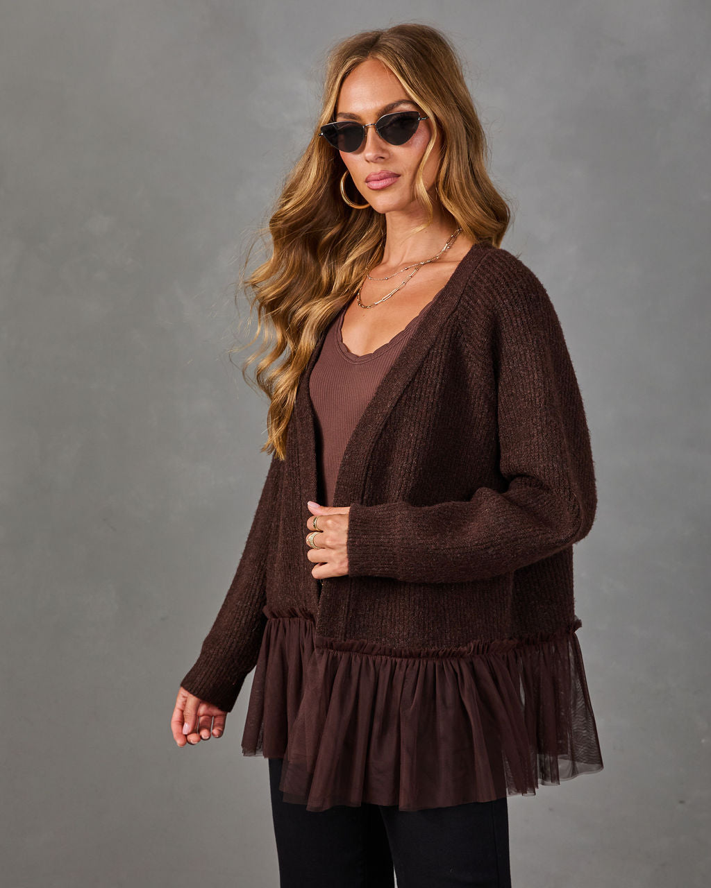 Marlee Knit Tulle Hem Cardigan