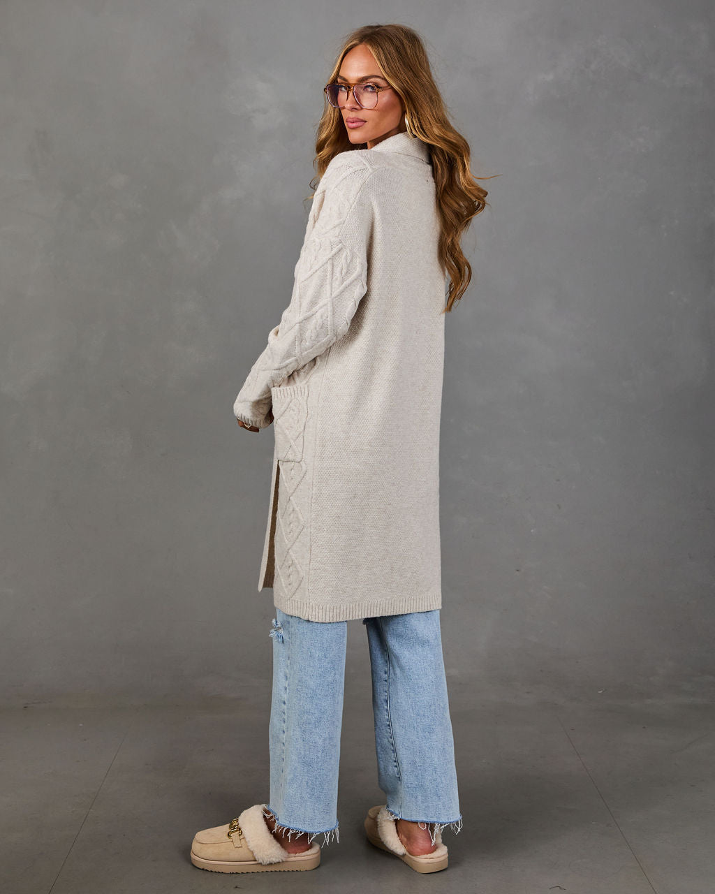 Modern Charm Knit Diamond Stitch Duster Cardigan