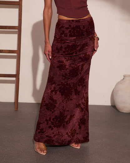 Blushing Rose Floral Burnout Maxi Skirt
