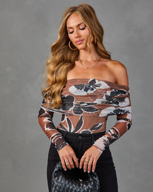 Whispering Roses Mesh Floral Off the Shoulder Bodysuit