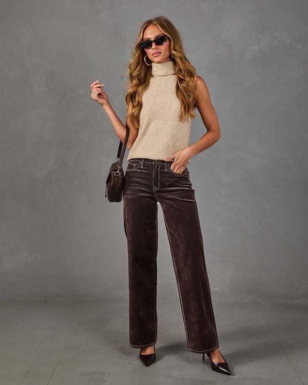 Rust Ballad Flocked Velvet Mid Rise Wide Leg Jeans