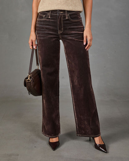 Rust Ballad Flocked Velvet Mid Rise Wide Leg Jeans