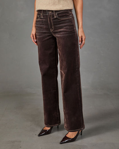 Rust Ballad Flocked Velvet Mid Rise Wide Leg Jeans