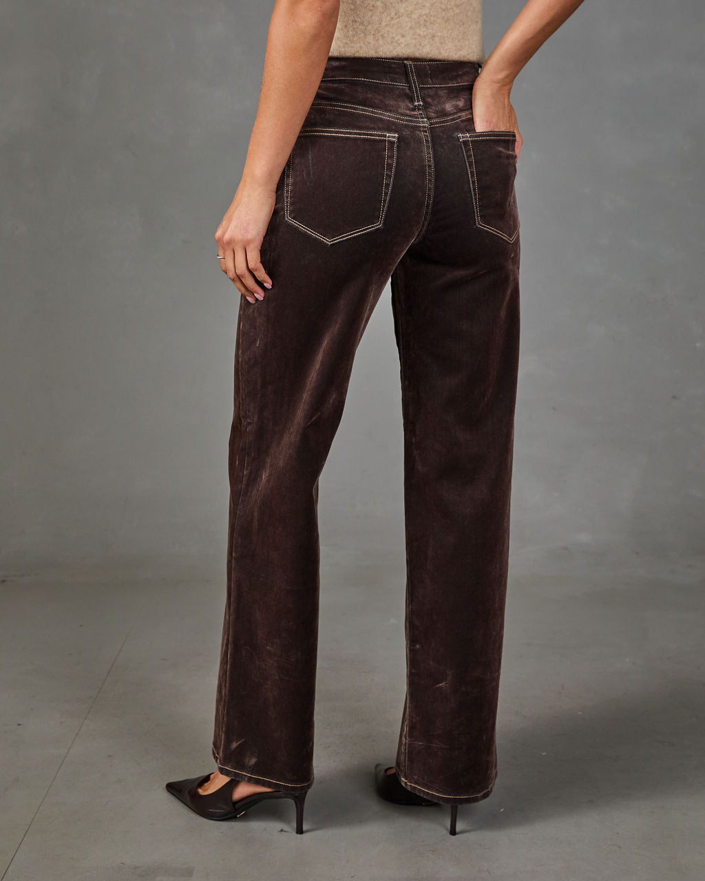 Rust Ballad Flocked Velvet Mid Rise Wide Leg Jeans