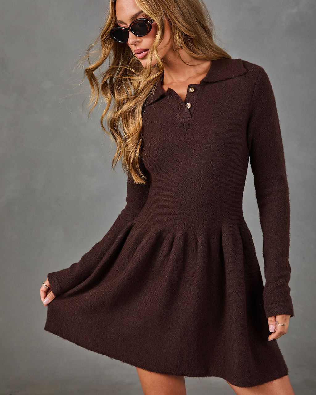 Warm Company Knit Collared Mini Dress
