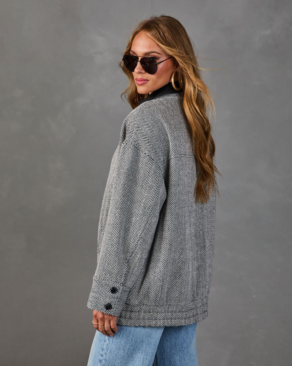 Debbie Herringbone Contrast Collar Jacket