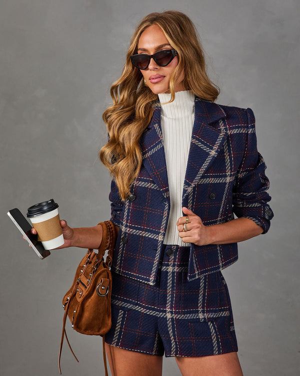 Holiday House Tweed Plaid Double Breasted Jacket