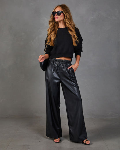Steffan Vegan Leather Drawstring Waist Wide Leg Pants