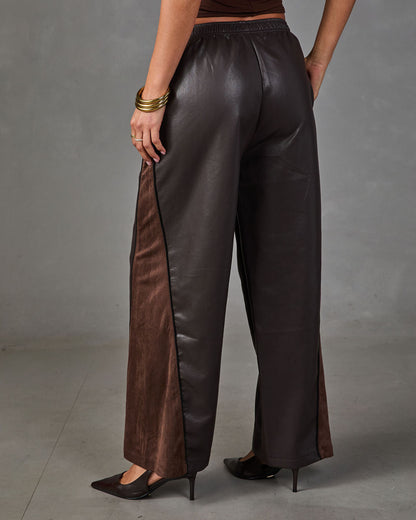 Lucca Vegan Leather Contrast Trim Wide Leg Pants