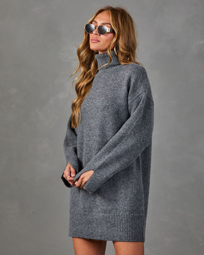 Dinner Ready Knit Turtleneck Mini Dress