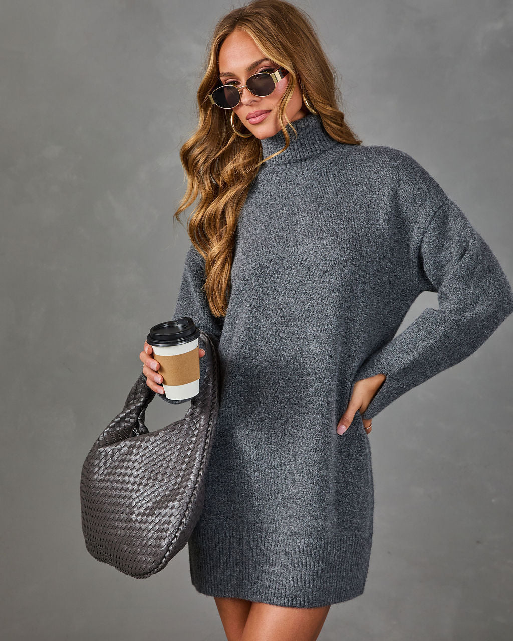 Dinner Ready Knit Turtleneck Mini Dress