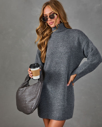 Dinner Ready Knit Turtleneck Mini Dress