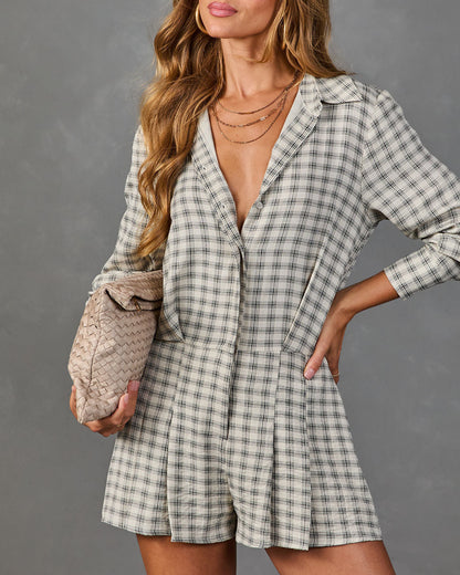 Between Seasons Plaid Fitted Waist Romper