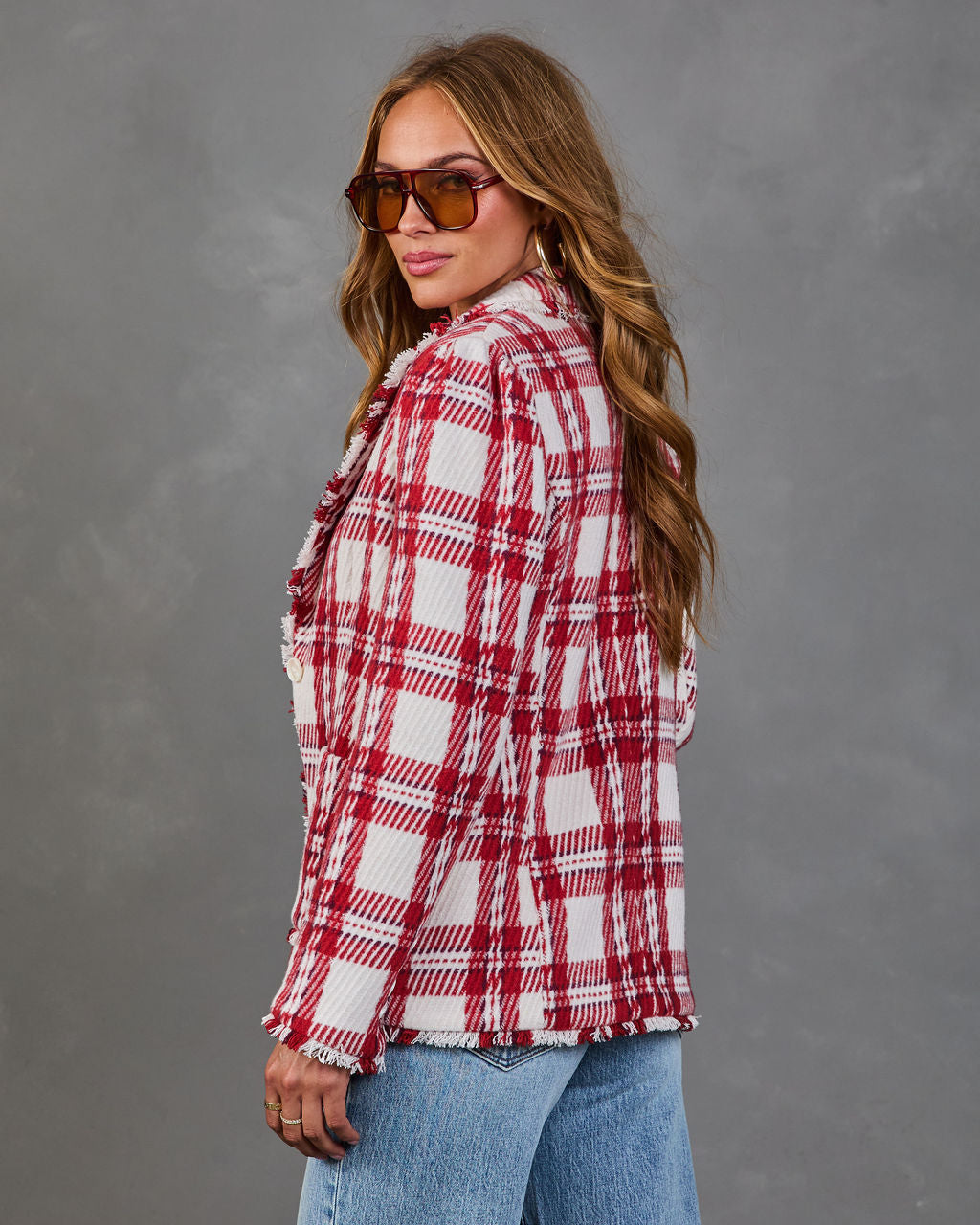 Autumnal Glow Knit Plaid Blazer